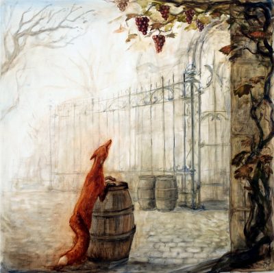 Fable de La Fontaine - Le renard et les raisins  (70x70cm)