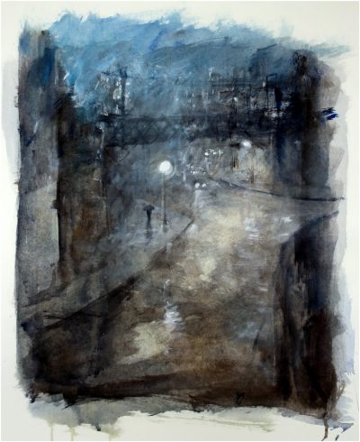   Une rue la nuit sous la pluie